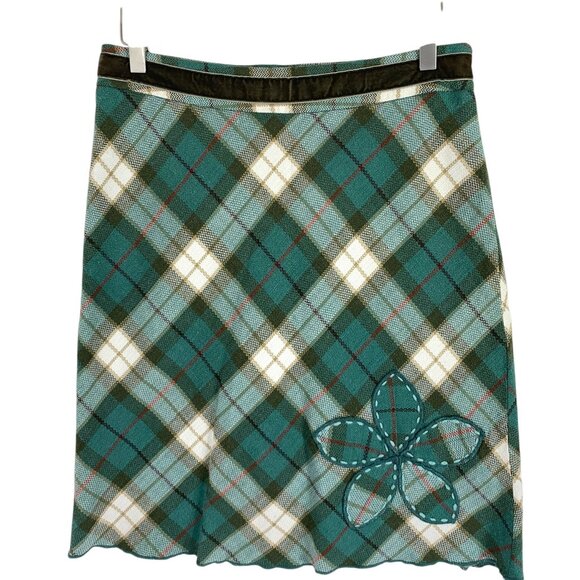 Green plaid straight  skirt with flower applique velvet detail size 6  Jacob - Picture 1 of 10